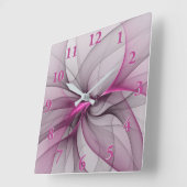 Elegantes Chaos Modernes Abstraktes Rosa Fraktal K Quadratische Wanduhr (Winkel)