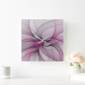 Elegantes Chaos Modernes Abstraktes Rosa Fraktal K Quadratische Wanduhr (Zuhause)