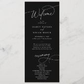 Elegantes Charm Flat Dark Black Wedding Programm (Vorderseite)