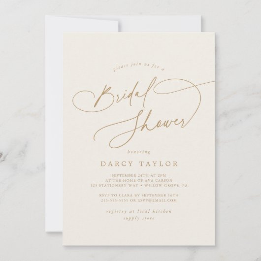 Elegantes Charm Ivory Gold Wildblume Brautparty Einladung (Vorderseite)