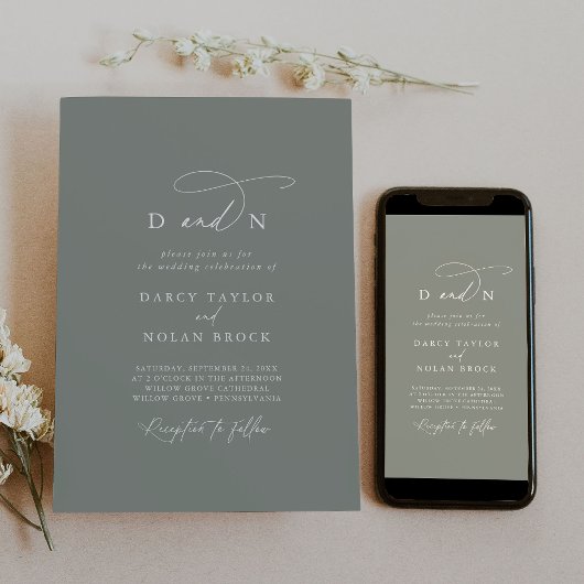 Elegantes Charm Sage Foto Hochzeit Einladung UAWG