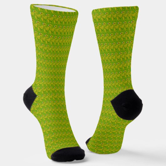 Elegantes Chartreuse-Grün-Blumenmuster Socken (Gewinkelt)