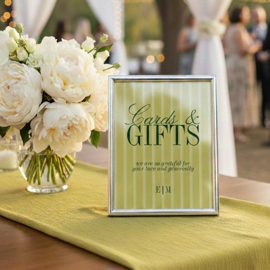 Elegantes Chartreuse-Karten und Geschenke Hochzeit