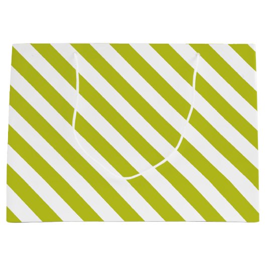 Elegantes Chartreuse- und Weiß-Streifenmuster Große Geschenktüte (Vorderseite)
