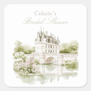 Elegantes Chateau Französische Romantik Brautparty Quadratischer Aufkleber