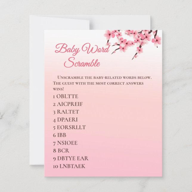 Elegantes Cherry Blossom Baby Word Scramble Game (Vorderseite)
