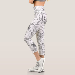 Elegantes Cherry Blossom Blume Schwarz-weißes Des Capri Leggings