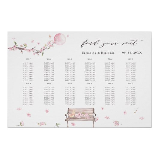 Elegantes Cherry Blossom Hochzeitssattel Poster (Vorderseite)