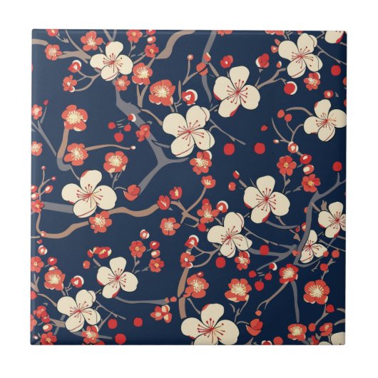 Elegantes Cherry Blossom Nahtloses Muster (10) Fliese (Vorderseite)