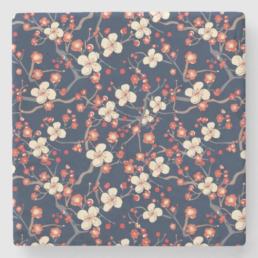 Elegantes Cherry Blossom Nahtloses Muster (10) Steinuntersetzer (Vorderseite)
