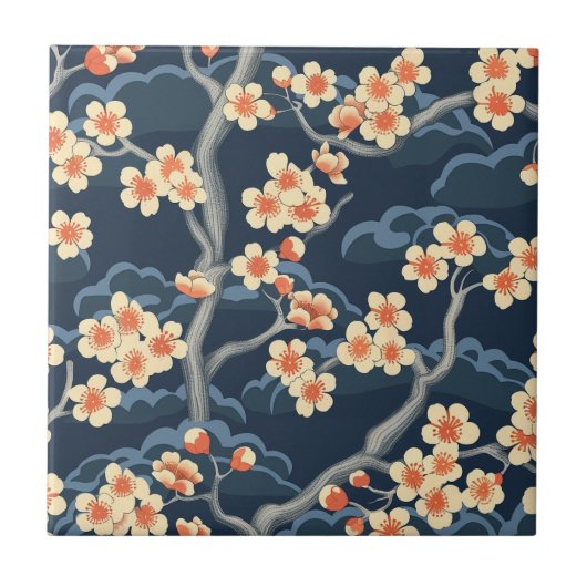 Elegantes Cherry Blossom Nahtloses Muster (11) Fliese (Vorderseite)