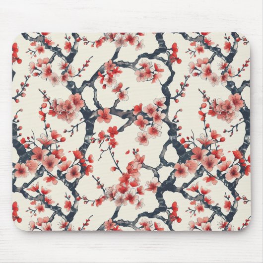 Elegantes Cherry Blossom Nahtloses Muster (13) Mousepad (Vorne)