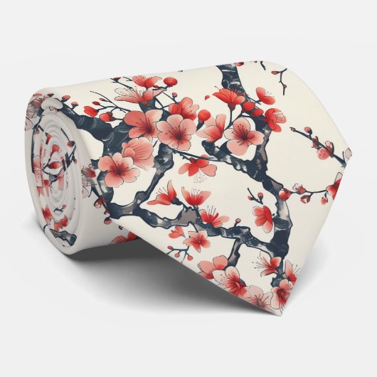 Elegantes Cherry Blossom Nahtloses Muster (14) Krawatte (Gerollt)