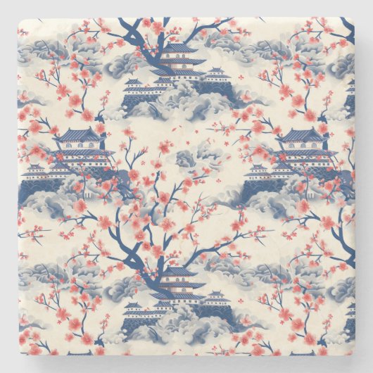 Elegantes Cherry Blossom Nahtloses Muster (15) Steinuntersetzer (Vorderseite)