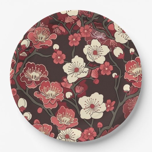 Elegantes Cherry Blossom Nahtloses Muster (16) Pappteller (Vorderseite)