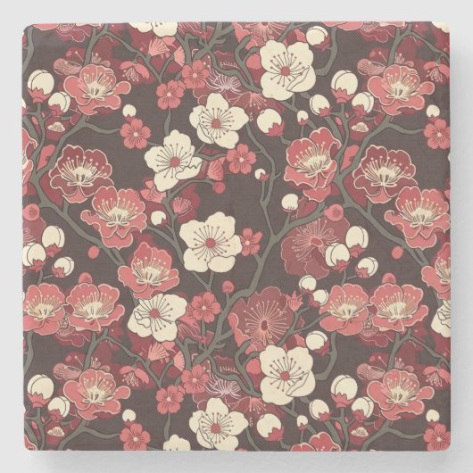 Elegantes Cherry Blossom Nahtloses Muster (16) Steinuntersetzer (Vorderseite)