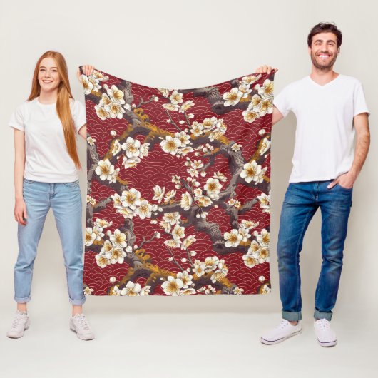 Elegantes Cherry Blossom Nahtloses Muster (17) Fleecedecke (Beispiel)
