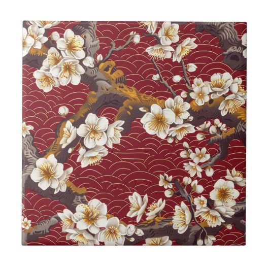 Elegantes Cherry Blossom Nahtloses Muster (17) Fliese (Vorderseite)