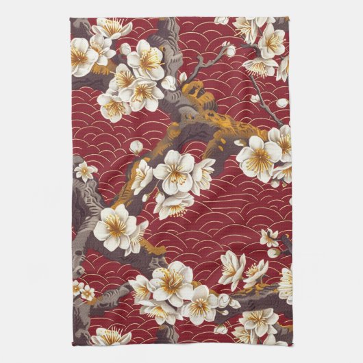 Elegantes Cherry Blossom Nahtloses Muster (17) Geschirrtuch (Vertikal)