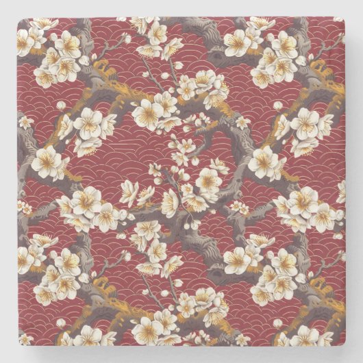 Elegantes Cherry Blossom Nahtloses Muster (17) Steinuntersetzer (Vorderseite)