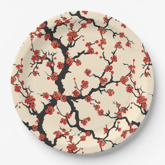 Elegantes Cherry Blossom Nahtloses Muster (1) Pappteller (Vorderseite)