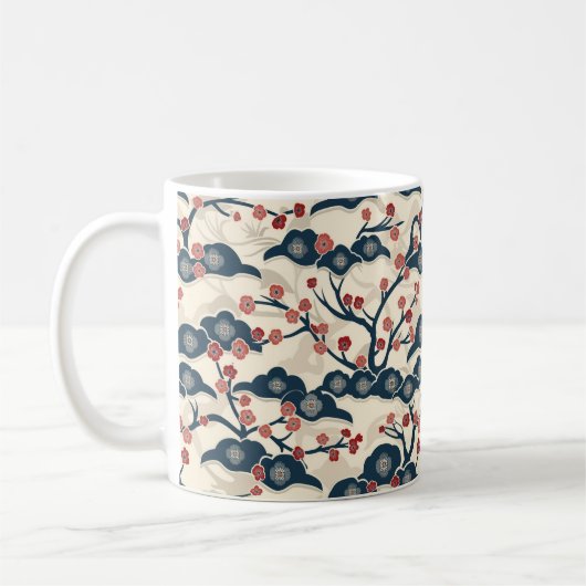 Elegantes Cherry Blossom Nahtloses Muster (2) Kaffeetasse (Links)