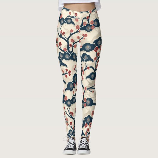 Elegantes Cherry Blossom Nahtloses Muster (2) Leggings (Vorderseite)