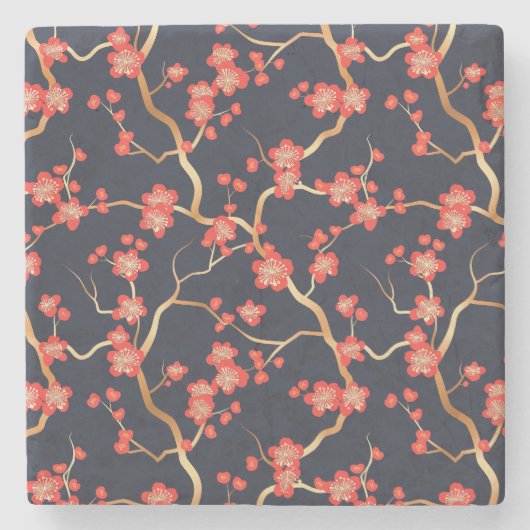 Elegantes Cherry Blossom Nahtloses Muster (3) Steinuntersetzer (Vorderseite)