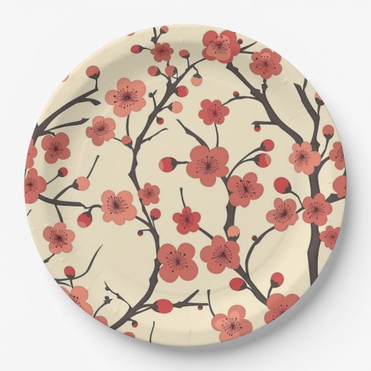 Elegantes Cherry Blossom Nahtloses Muster (4) Pappteller (Vorderseite)