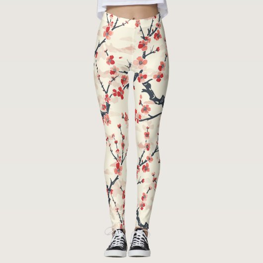 Elegantes Cherry Blossom Nahtloses Muster (5) Leggings (Vorderseite)