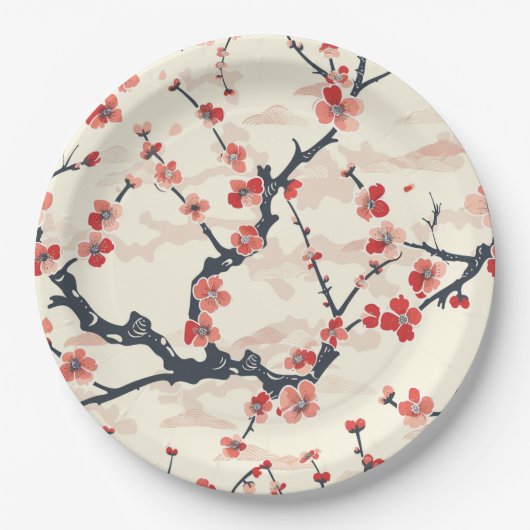 Elegantes Cherry Blossom Nahtloses Muster (5) Pappteller (Vorderseite)