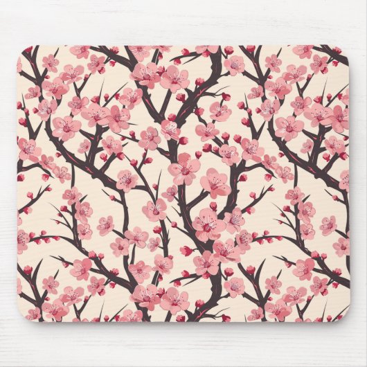 Elegantes Cherry Blossom Nahtloses Muster (6) Mousepad (Vorne)