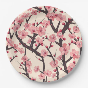 Elegantes Cherry Blossom Nahtloses Muster (6) Pappteller