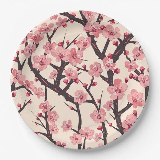 Elegantes Cherry Blossom Nahtloses Muster (6) Pappteller (Vorderseite)