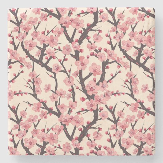 Elegantes Cherry Blossom Nahtloses Muster (6) Steinuntersetzer (Vorderseite)
