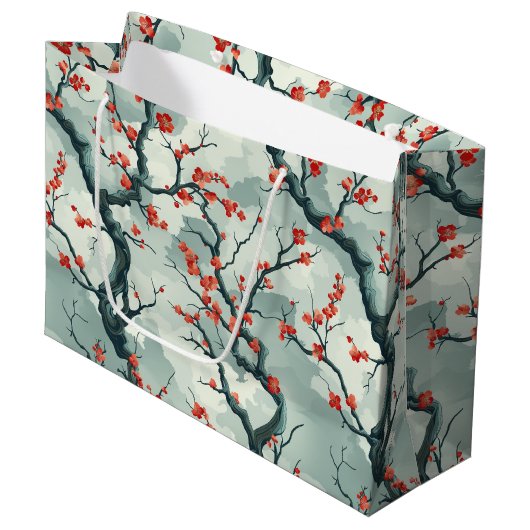 Elegantes Cherry Blossom Nahtloses Muster (7) Große Geschenktüte (Vorderseite Schrägansicht)