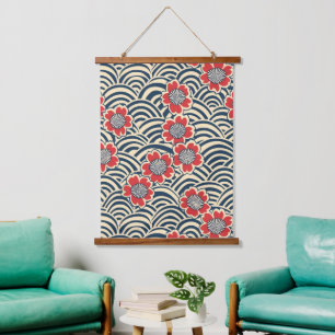 Elegantes Cherry Blossom Nahtloses Muster (8) Wandteppich Mit Holzrahmen