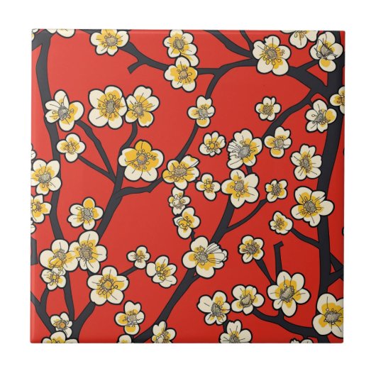 Elegantes Cherry Blossom Nahtloses Muster (9) Fliese (Vorderseite)