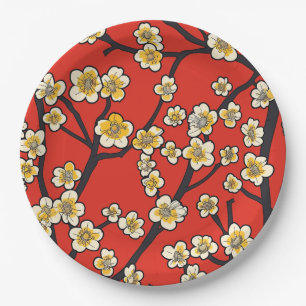 Elegantes Cherry Blossom Nahtloses Muster (9) Pappteller