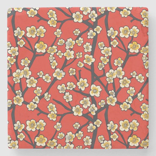 Elegantes Cherry Blossom Nahtloses Muster (9) Steinuntersetzer (Vorderseite)