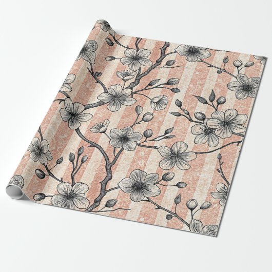 Elegantes Cherry Blossom Sakura - Rosa & Weiß Geschenkpapier (Ungerollt)