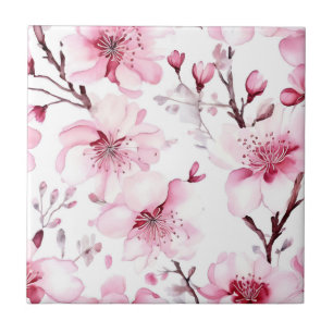 Elegantes Cherry Blossom Wasserfarbenes Muster Fliese