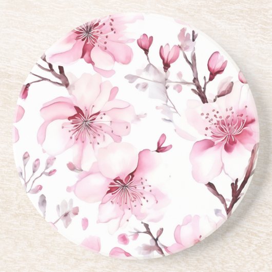 Elegantes Cherry Blossom Wasserfarbenes Muster Getränkeuntersetzer (Vorne)