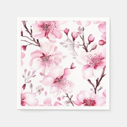 Elegantes Cherry Blossom Wasserfarbenes Muster Serviette (Vorderseite)
