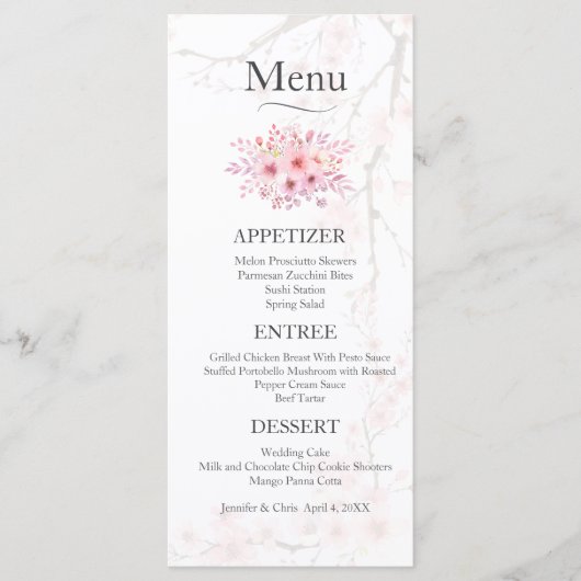 Elegantes Cherry Blossom Wedding Menu Menükarte (Vorderseite)