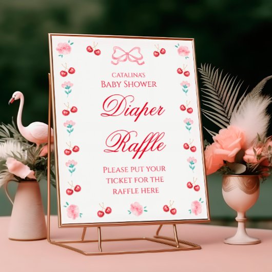 Elegantes Cherry Floral Diaper Raffle Poster