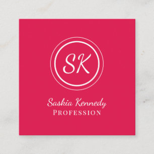Elegantes Cherry Red Script Beruflich Monogram Quadratische Visitenkarte