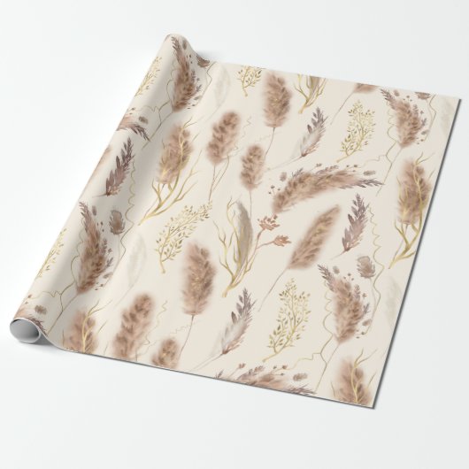 Elegantes Chic Beige Golden Pampas Grass Muster Geschenkpapier (Ungerollt)