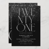 Elegantes Chic Black 21. Geburtstag Party Einladung (Vorne/Hinten)