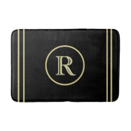 Elegantes Chic Black and Gold Custom Monogram Badematte